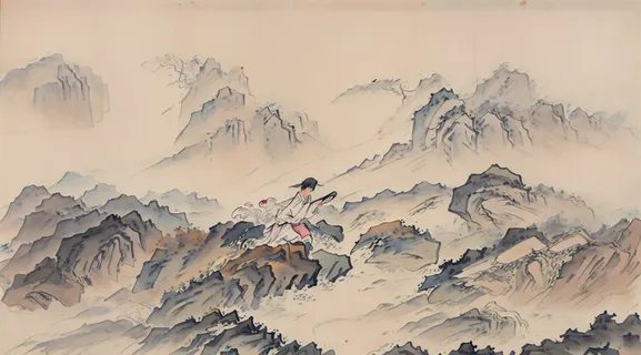 大气写意中国传统工笔画山水插画壁纸-山间书生