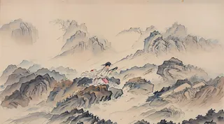 大气写意中国传统工笔画山水插画壁纸-山间书生