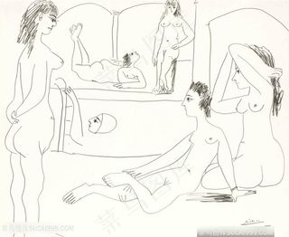 毕加索素描线描裸体装饰画