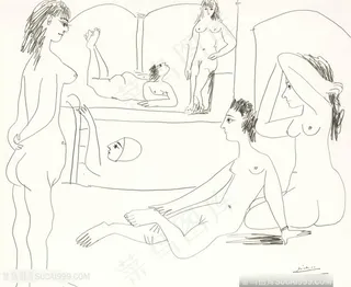 毕加索素描线描裸体装饰画