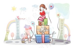 女孩收到很多很多礼物