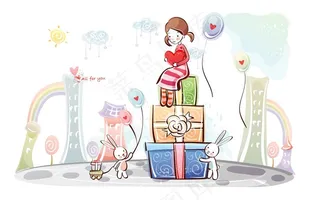 女孩收到很多很多礼物