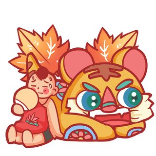 2022虎年吉祥物卡通公仔小老虎形象设计福字元素手绘插画psd素材