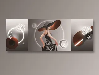 轻奢简约钻石女人帽子圆三联画客厅卧室走廊玄关画酒店装饰画壁画挂画