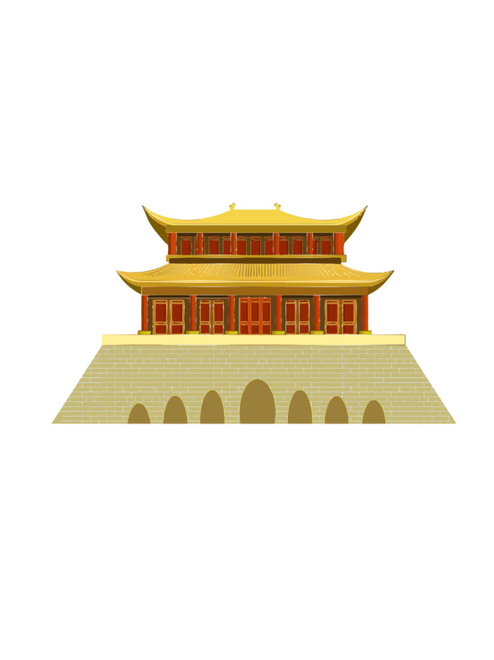 复古中国风国潮古建筑插画手绘高楼古塔AI素材亭子png免抠图ai矢量模版下载