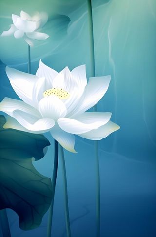 荷花荷叶蓝色背景