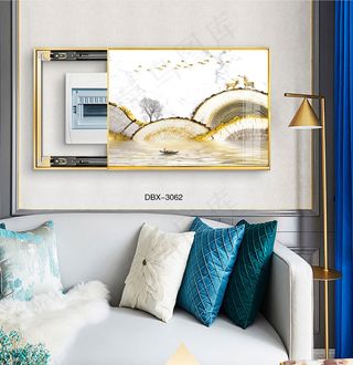 大气时尚家居室内装饰场景客厅沙发卧室床铺电表箱壁画背景图背景效果图现代