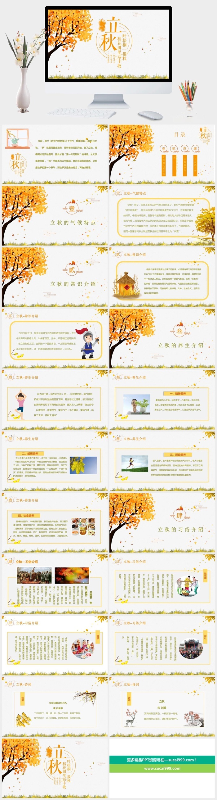 中国风清爽二十四节气立秋PPT模板