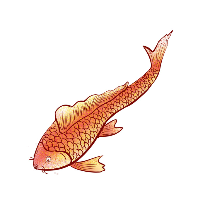 手绘烫金国潮中国风卡通锦鲤鱼金鱼插画装饰元素PSD设计素材