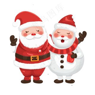 圣诞老人雪人卡通插画免抠