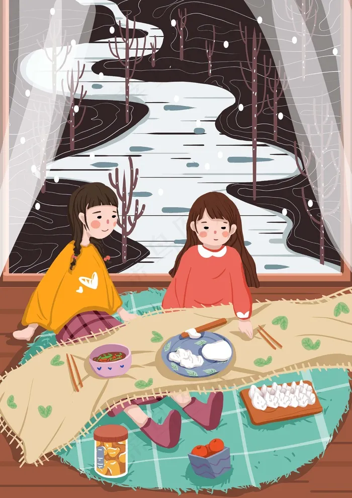 冬至插画 冬至节气插画psd模版下载