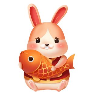 手绘2023兔年新年卡通兔子形象IP插画元素PSD设计素材png图案