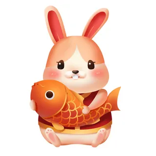 手绘2023兔年新年卡通兔子形象IP插画元素PSD设计素材png图案