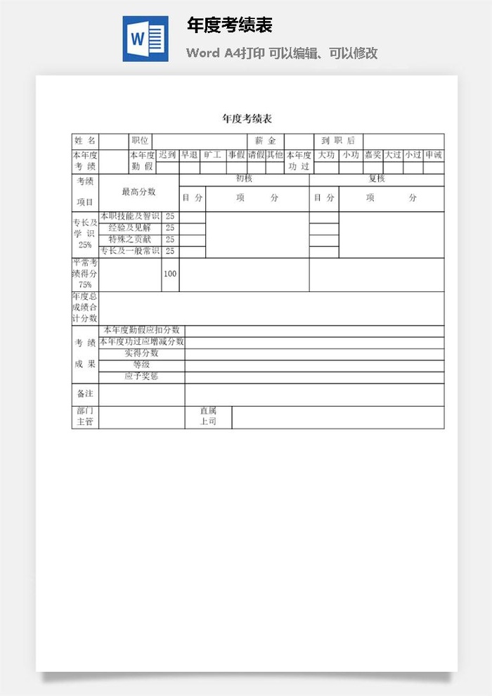 年度考绩表word模板