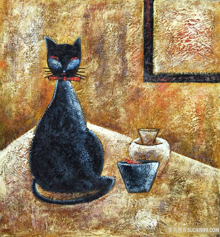 复古猫唯美艺术插画