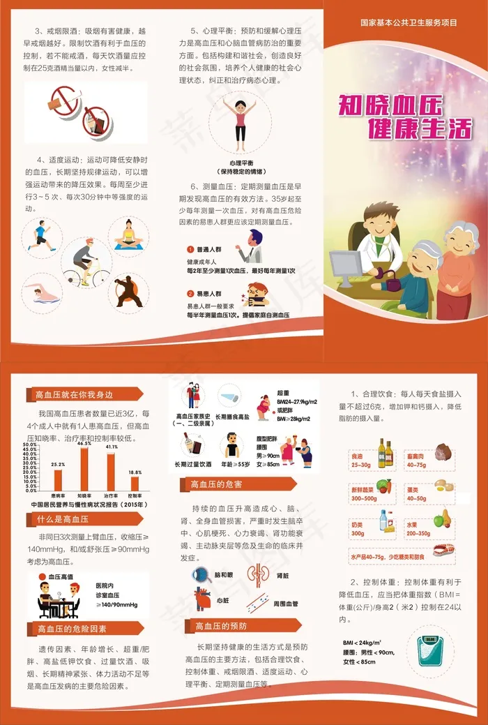 知晓血压健康生活高血压三折页cdr矢量模版下载