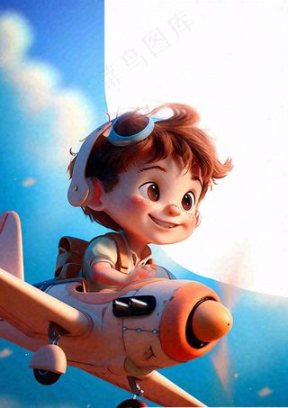 卡通飞行男孩少年可爱儿童节日，玩耍乐趣玩具