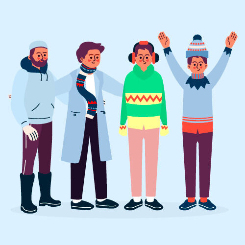 冬天服饰服装冬装穿冬装保暖冬季卡通人物男女装Ai矢量图片素材