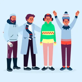 冬天服饰服装冬装穿冬装保暖冬季卡通人物男女装Ai矢量图片素材