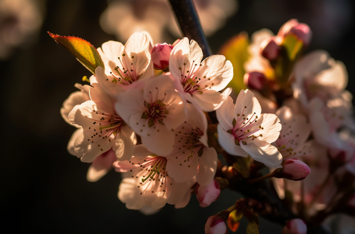 樱花灿烂阳光的特写摄影图(5440x3584)