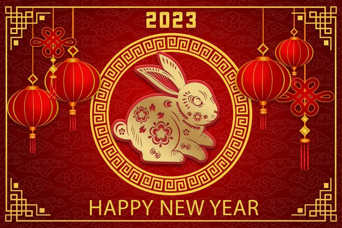 兔年2023年灯笼红色背景psd模版下载