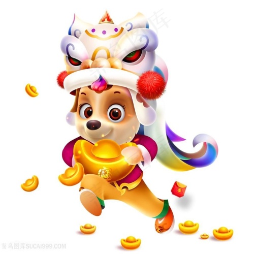 手绘元宵节舞狮子图片素材