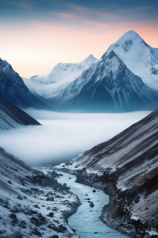 高原雪山云层风景摄影图