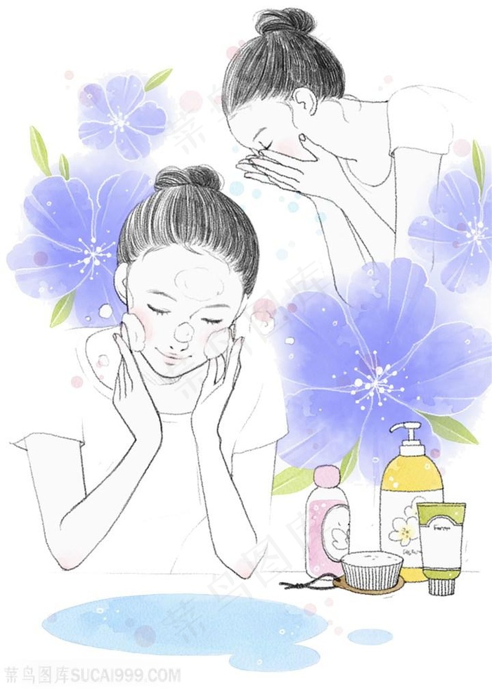 花朵美女美容插画图片