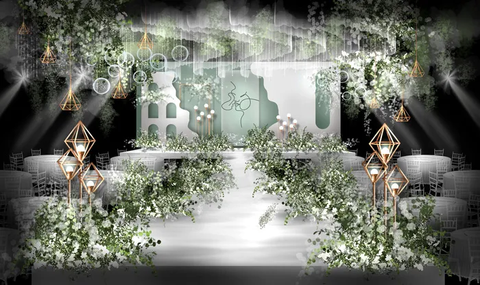 唯美浪漫韩式白绿婚礼psd模版下载