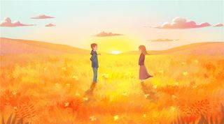 花田里的情侣男孩女孩图片花海金色