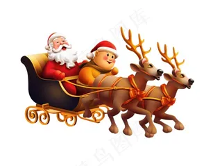 驯鹿拉雪橇圣诞老人卡通插画免抠
