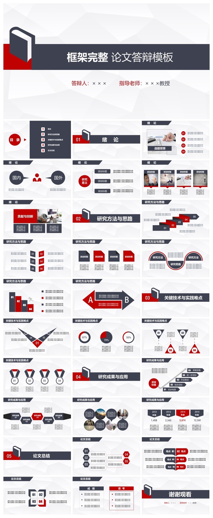 框架完整 论文答辩ppt模板