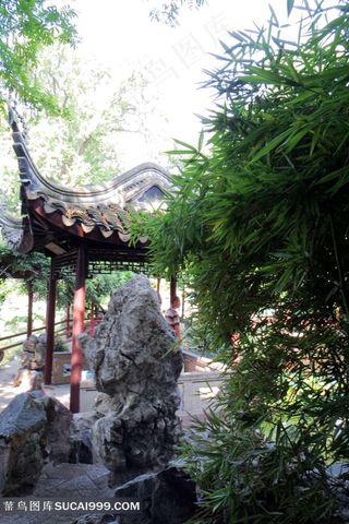 苏州古典名园留园亭子假山素材