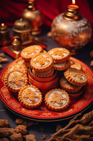 中式饼干托盘美食糕点摄影图