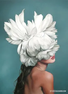 唯美白色花卉艺术美女装饰画 唯美白色花卉艺术美女装饰画