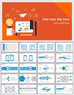 蓝灰扁平卡通风商务工作总结报告ppt模板