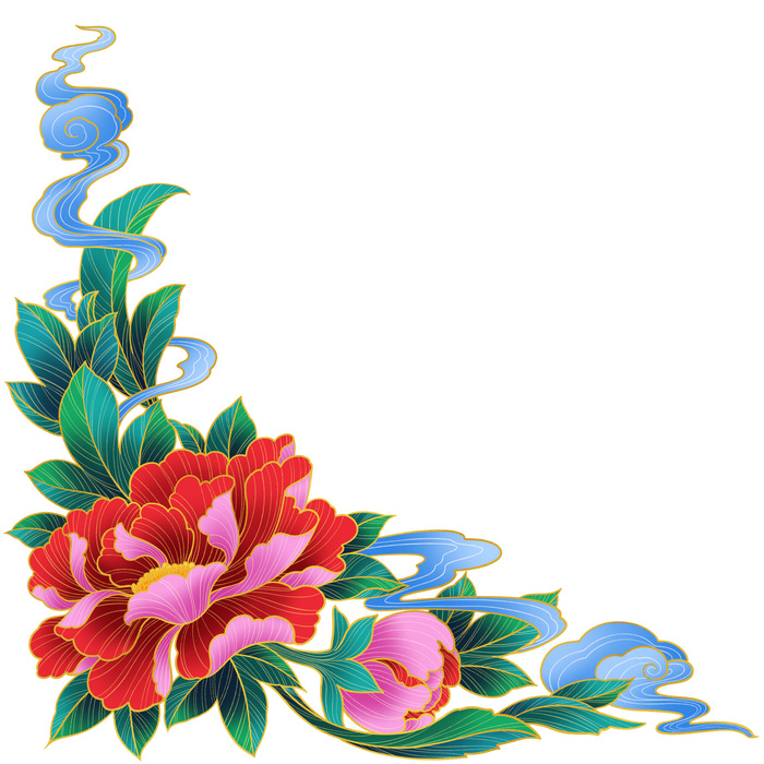 手绘国潮中国风古典牡丹花国花花卉装饰图案PSD设计素材