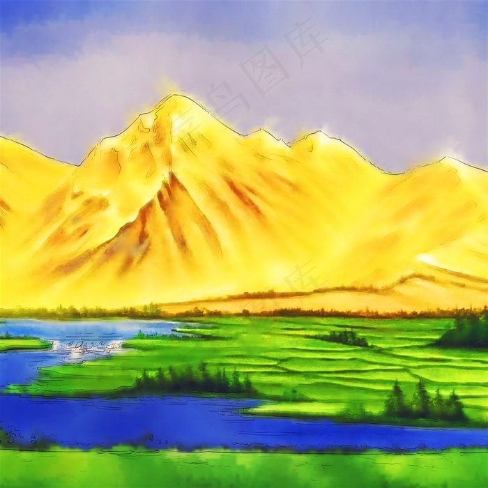 金山银山手绘高清风水壁画发财画转运画