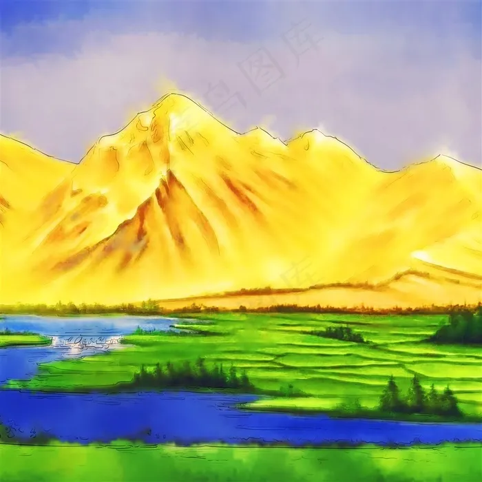 金山银山手绘高清风水壁画发财画转运画