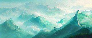 崇山峻岭高山白云中国风插画长城风景