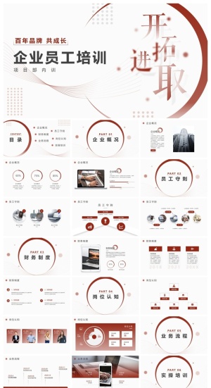 红色简约企业新员工入职培训PPT模板预览图