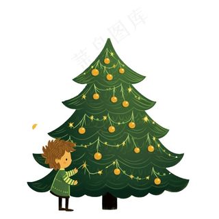 圣诞树绿色卡通插画免抠
