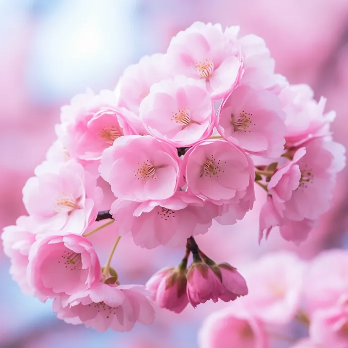 粉色的樱花花枝细节特写摄影图(3072x3072)