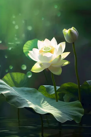 绿色简约荷花摄影背景图