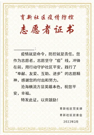 志愿者证书荣誉证书清新