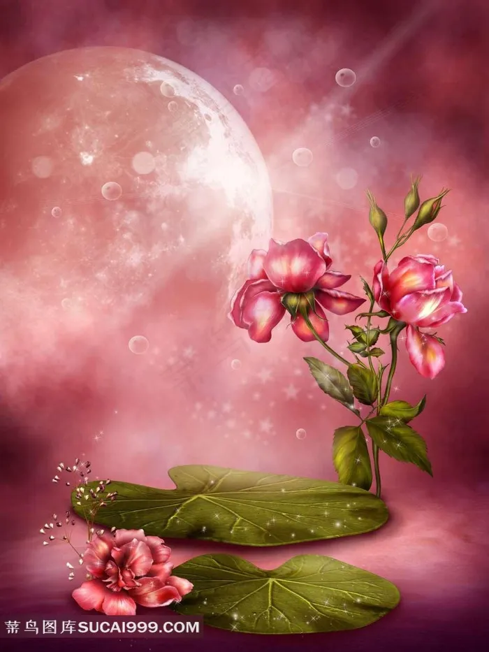 梦幻玫瑰花荷花背景素材