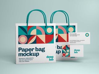 手提购物环保纸袋名片品牌文创VI样机展示PSD智能贴图素材模板