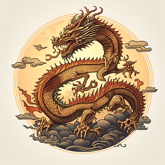节日生肖龙，插画风格，红色，综合使用