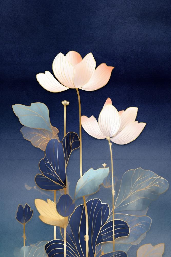 简约意境山水荷花蓝色背景