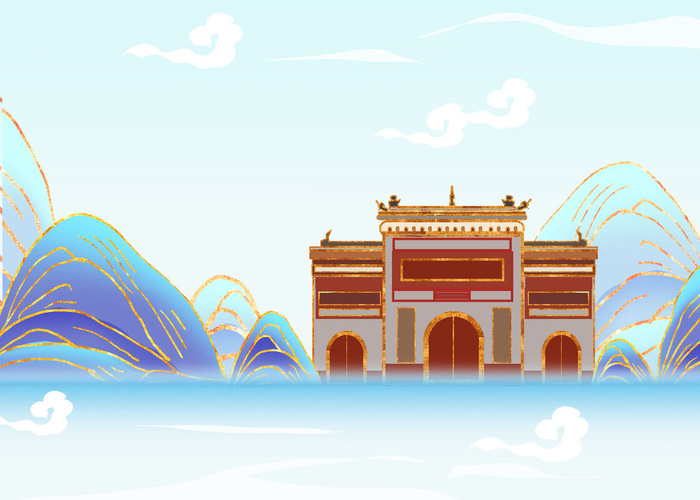 国潮鎏金长沙开福寺城市地标建筑psd模版下载